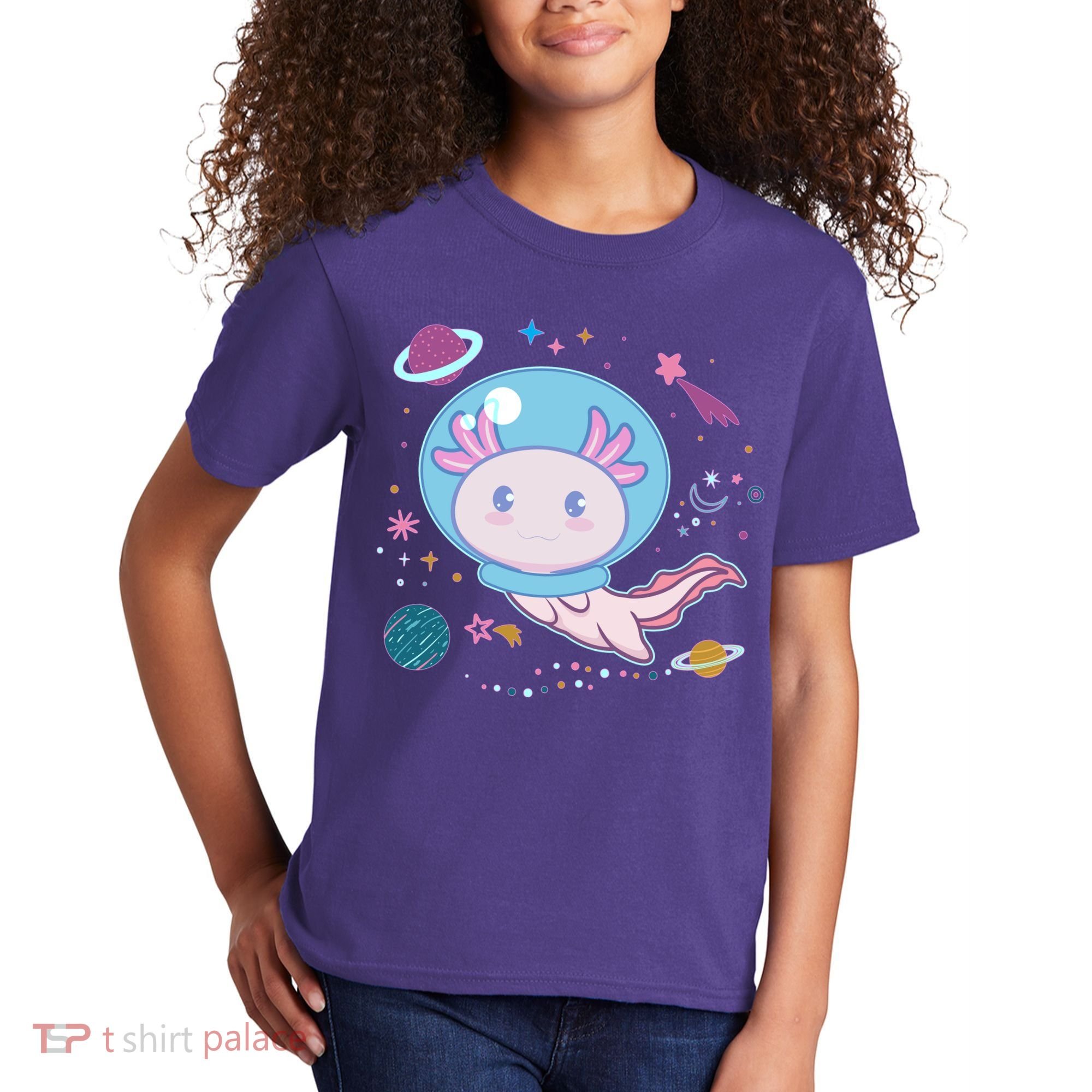 Cute Space Galaxy Astronaut Axolotl Kids T-Shirt