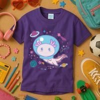Cute Space Galaxy Astronaut Axolotl Kids T-Shirt thumb 3