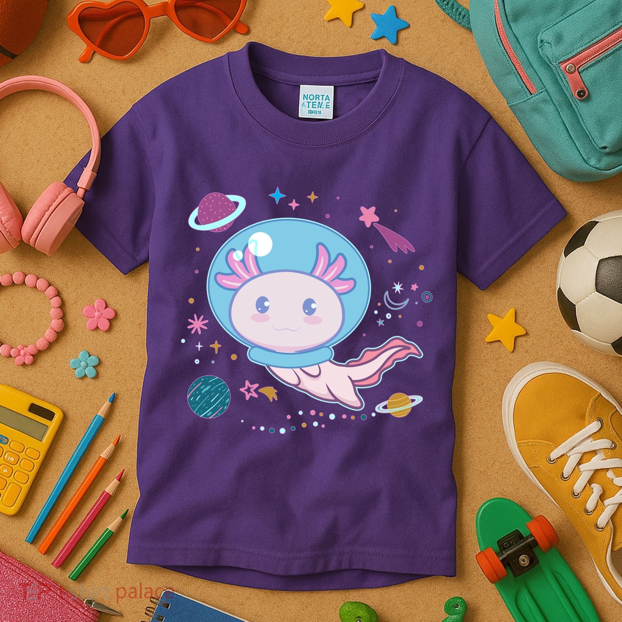 Cute Space Galaxy Astronaut Axolotl Kids T-Shirt