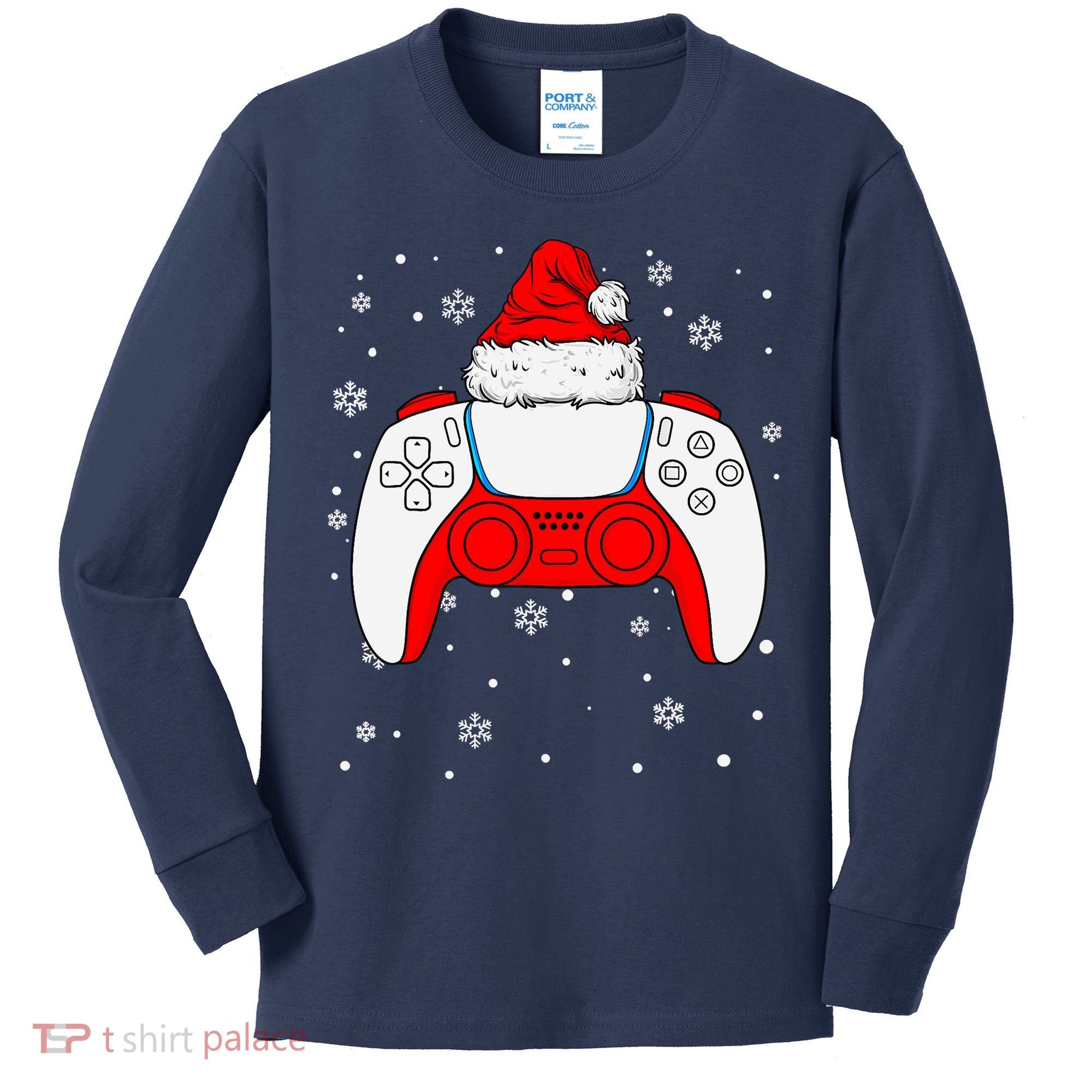 Christmas Santa Gamer Controller Boys Teens Gaming Xmas Kids Long Sleeve Shirt