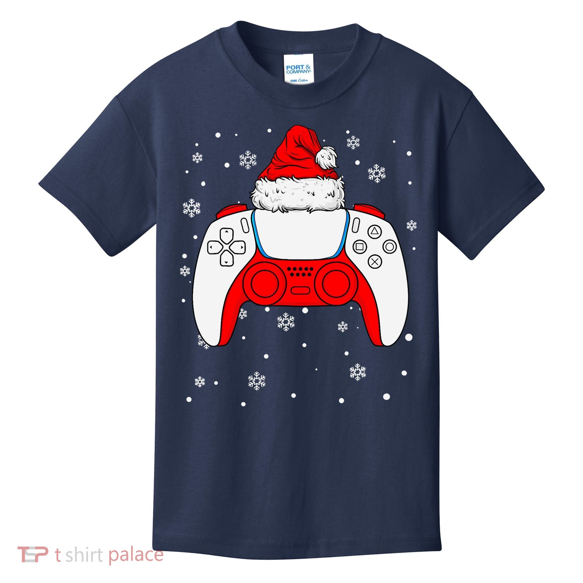 Christmas Santa Gamer Controller Boys Teens Gaming Xmas Kids T-Shirt