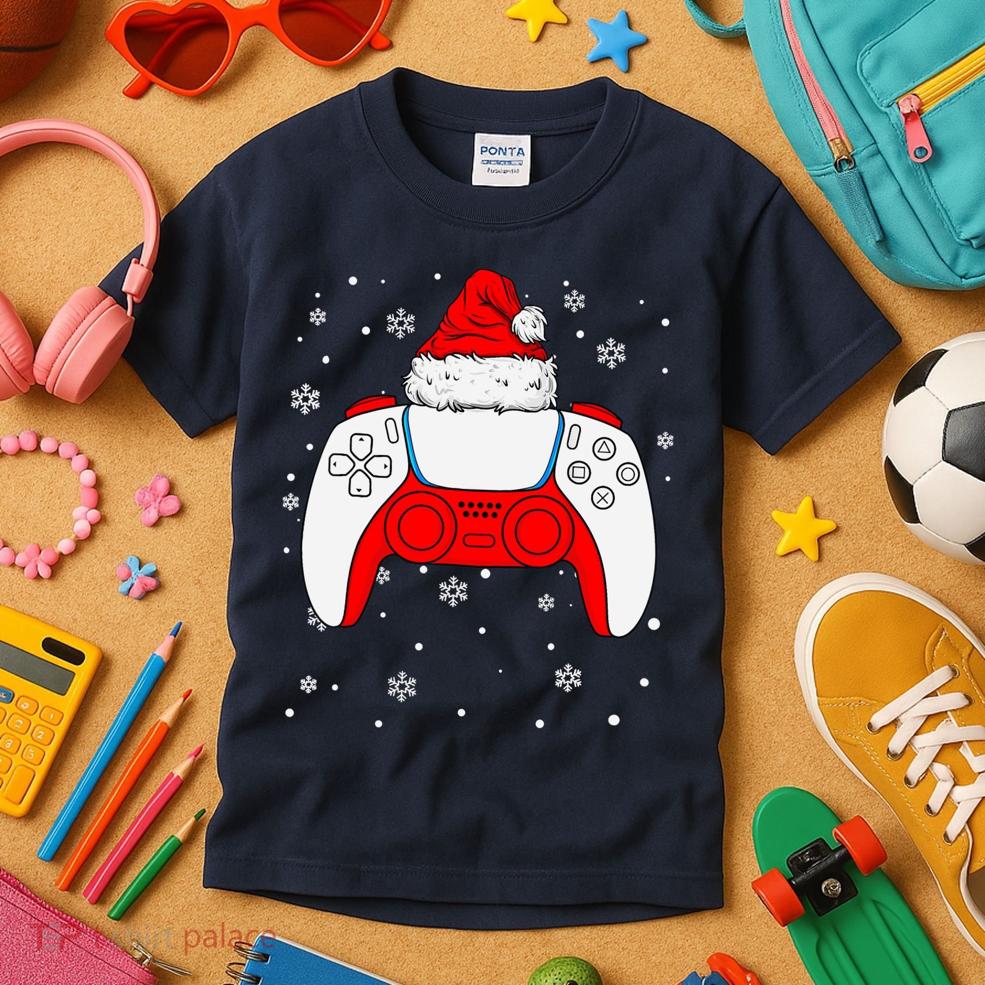 Christmas Santa Gamer Controller Boys Teens Gaming Xmas Kids T-Shirt