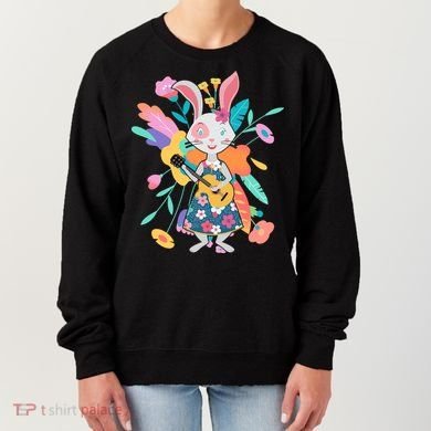 Cute Springtime Guitar Playing Bunny Rabbit Women's Sweatshirt