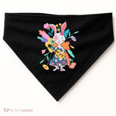 Cute Springtime Guitar Playing Bunny Rabbit USA-Made Doggie Bandana