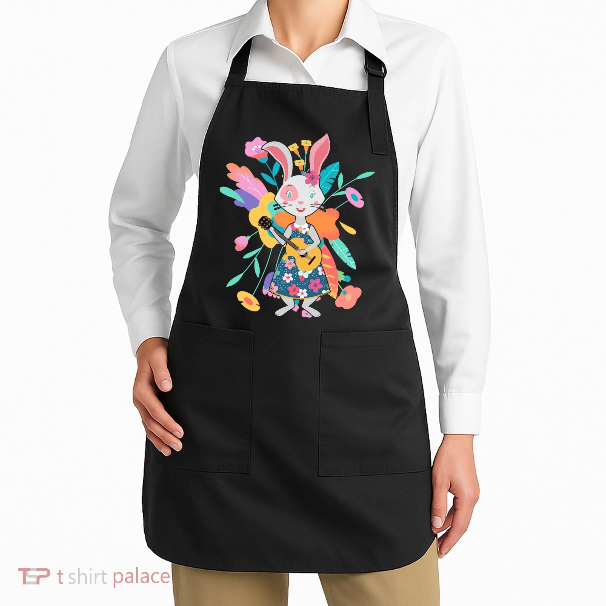 Cute Springtime Guitar Playing Bunny Rabbit Apron