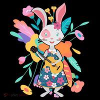 Cute Springtime Guitar Playing Bunny Rabbit Backpack thumb 2