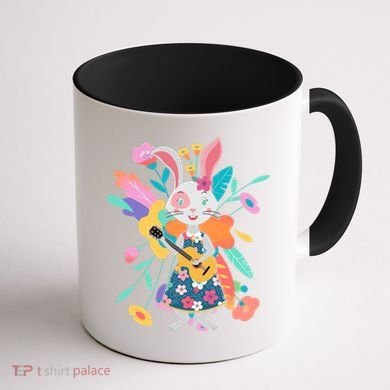 Cute Springtime Guitar Playing Bunny Rabbit Coffee Mug back