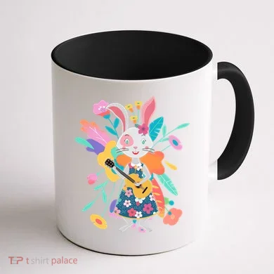 Cute Springtime Guitar Playing Bunny Rabbit Coffee Mug back