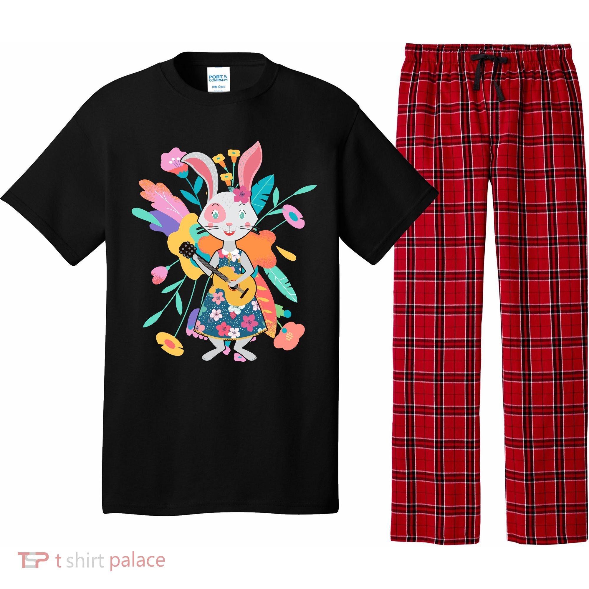 Cute Springtime Guitar Playing Bunny Rabbit Pajama Set