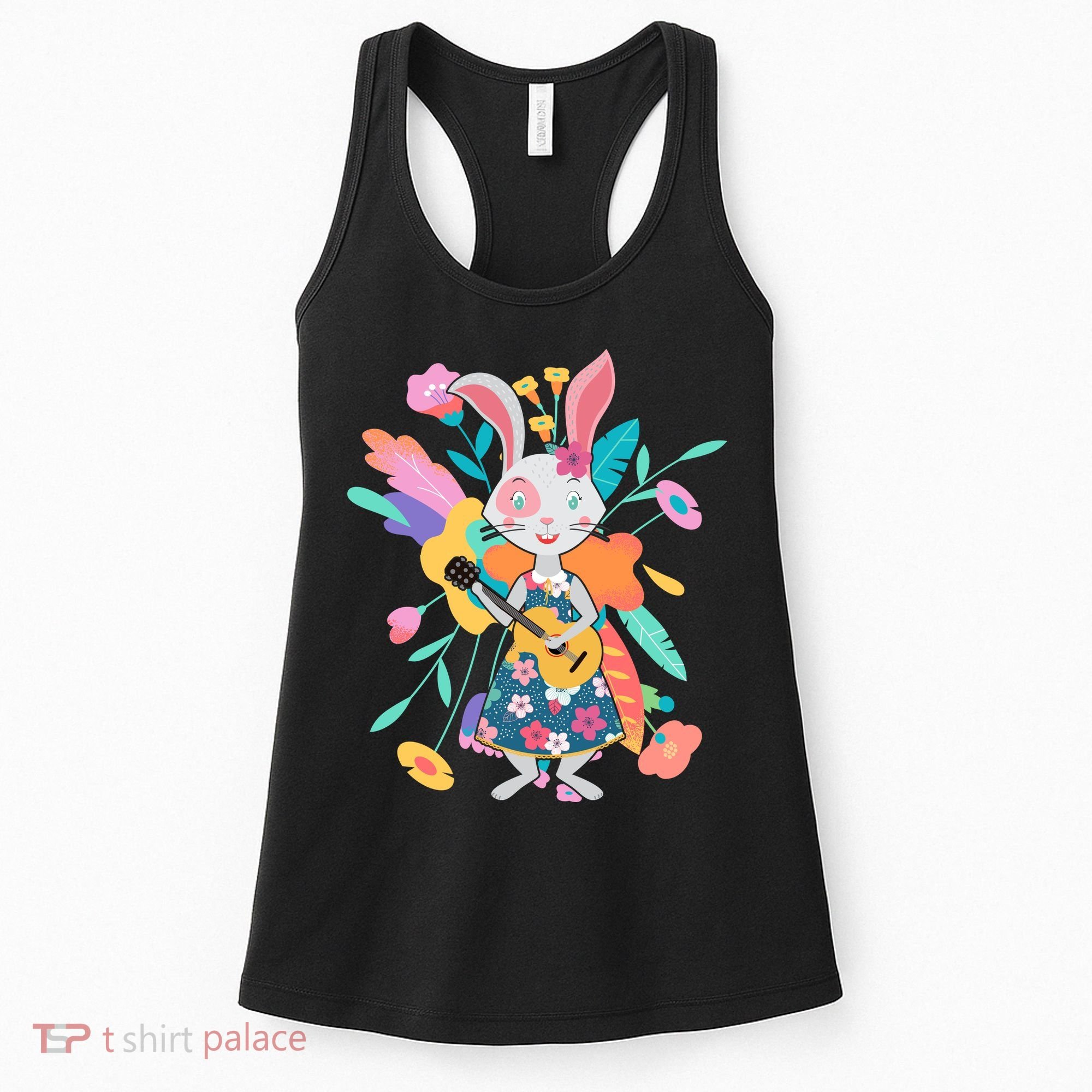 Cute Springtime Guitar Playing Bunny Rabbit Women's Tank Top
