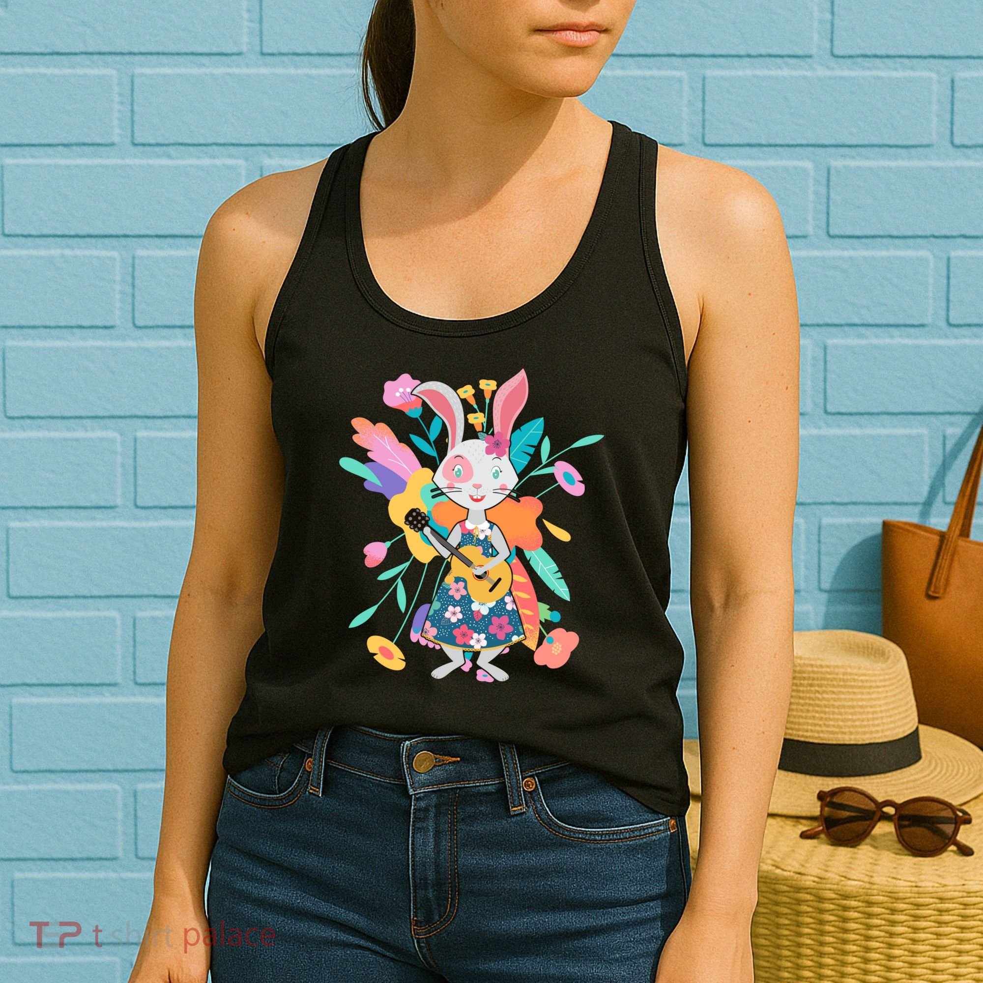 Cute Springtime Guitar Playing Bunny Rabbit Women's Tank Top