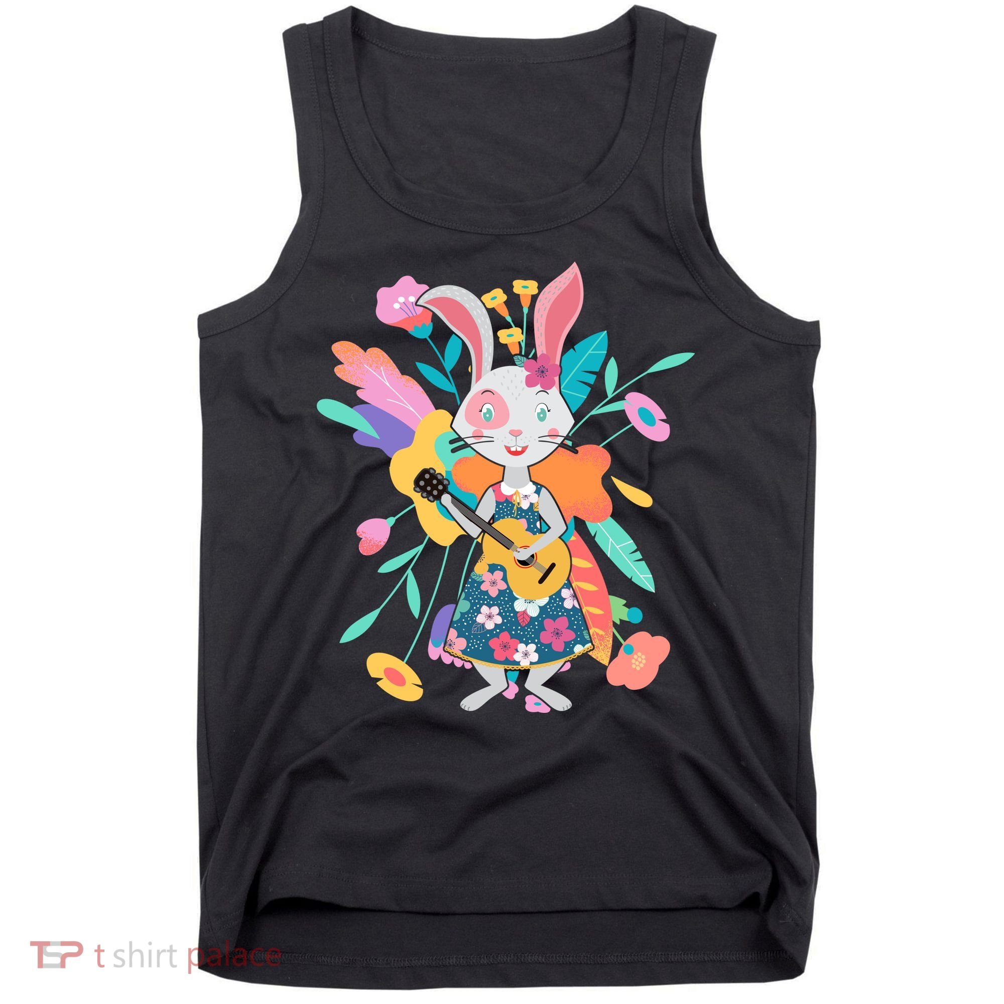 Cute Springtime Guitar Playing Bunny Rabbit Tank Top