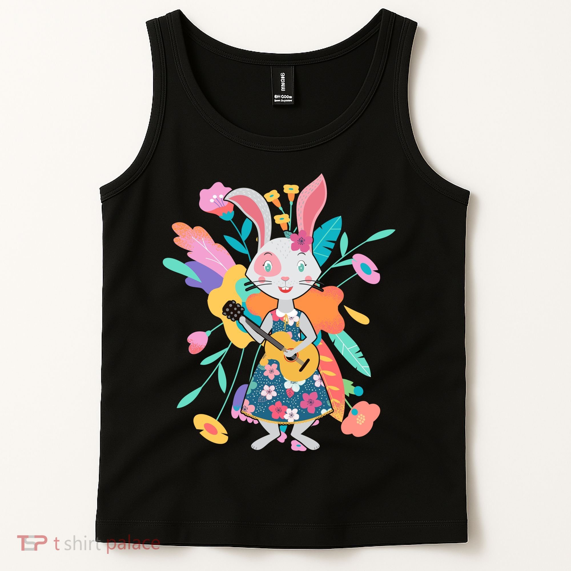 Cute Springtime Guitar Playing Bunny Rabbit Tank Top