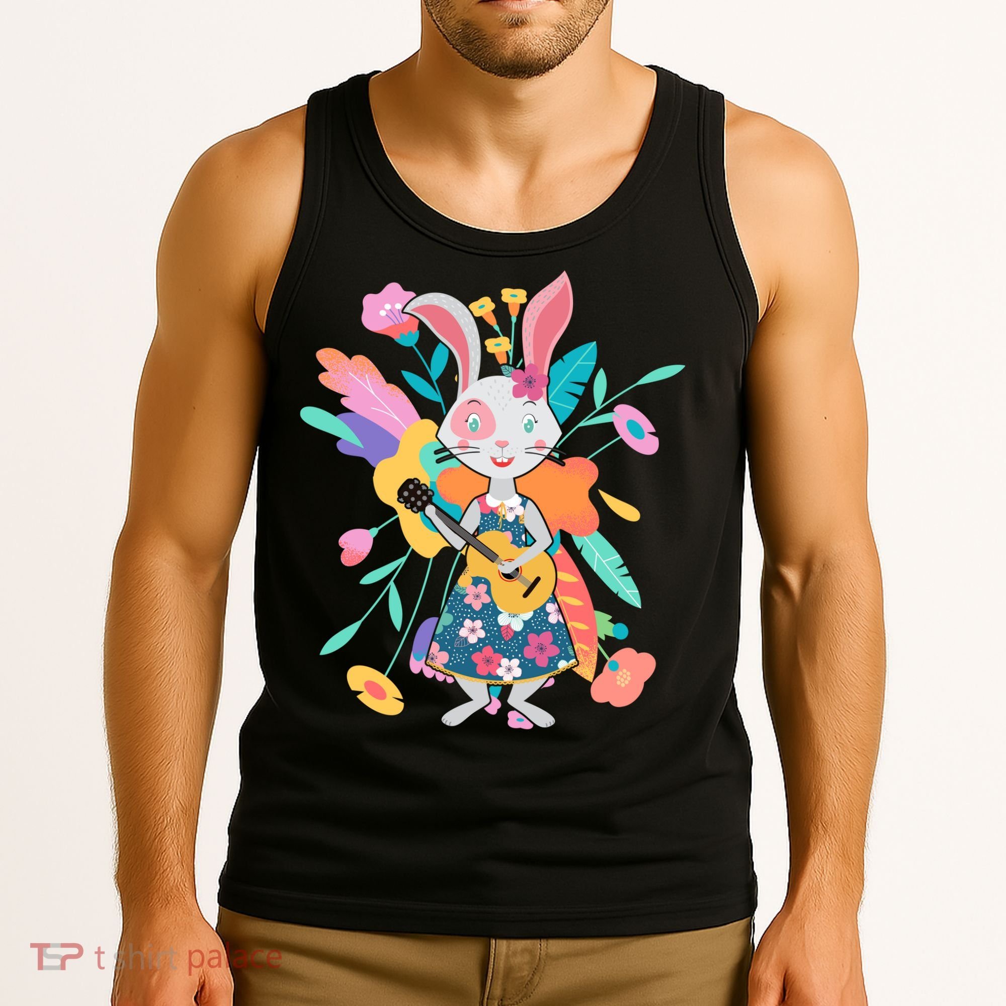 Cute Springtime Guitar Playing Bunny Rabbit Tank Top