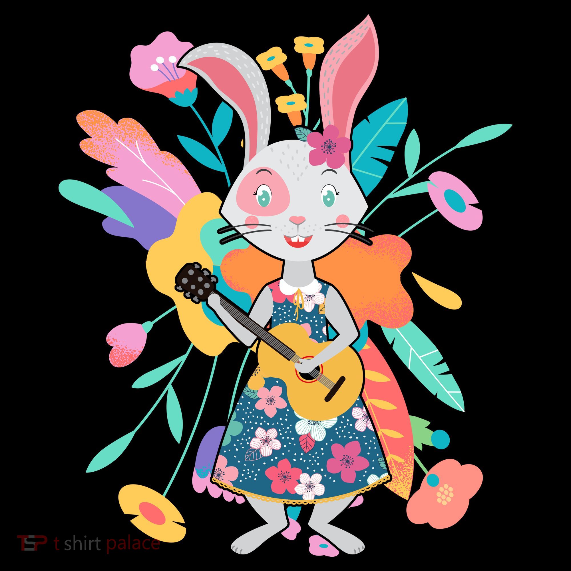 Cute Springtime Guitar Playing Bunny Rabbit Toddler T-Shirt