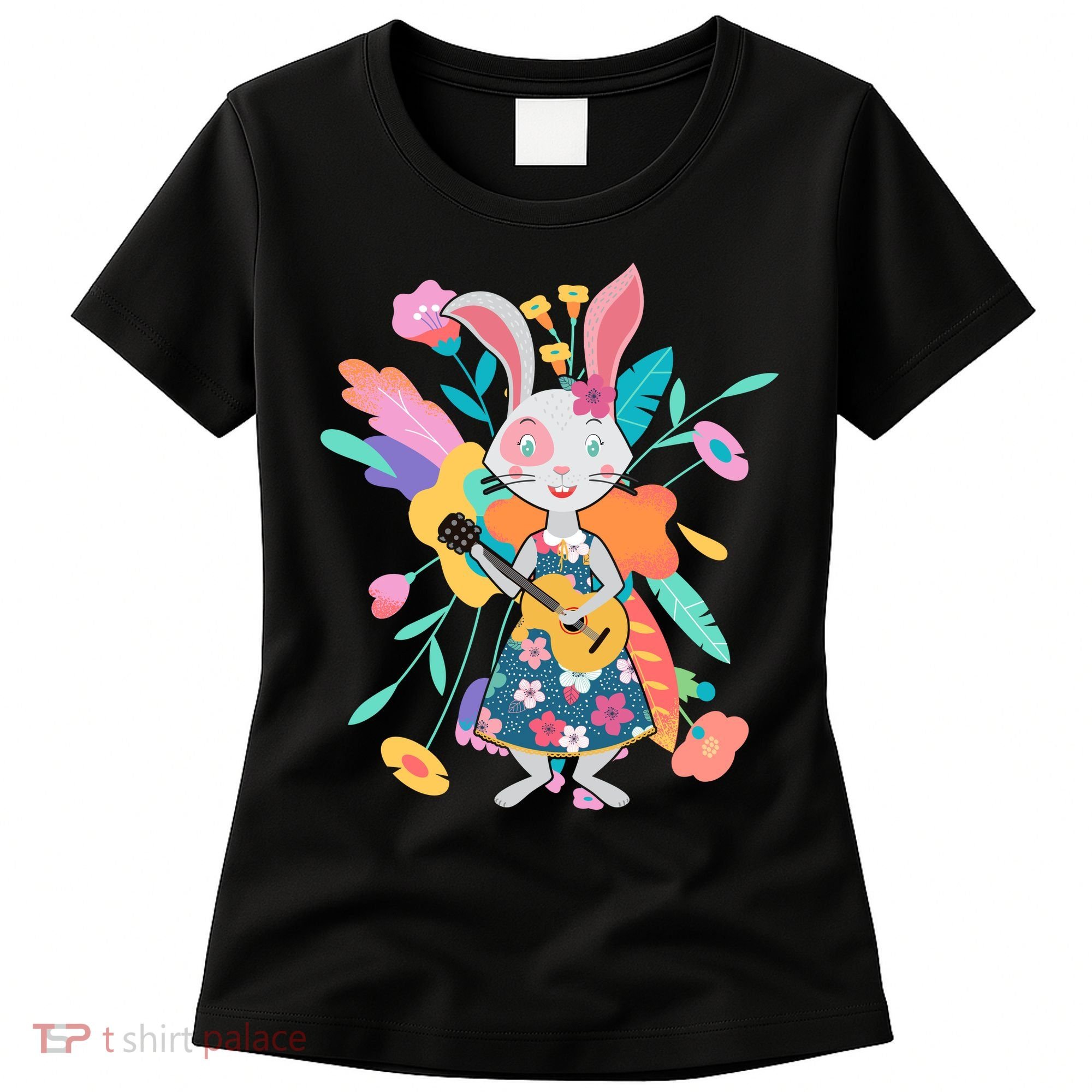 Cute Springtime Guitar Playing Bunny Rabbit Women's T-Shirt