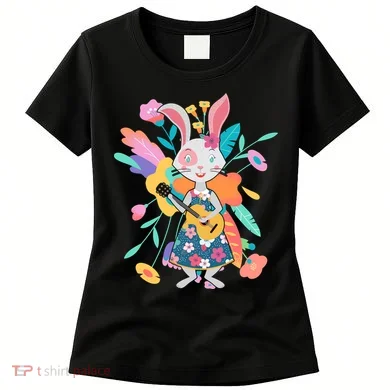 Cute Springtime Guitar Playing Bunny Rabbit Women's T-Shirt
