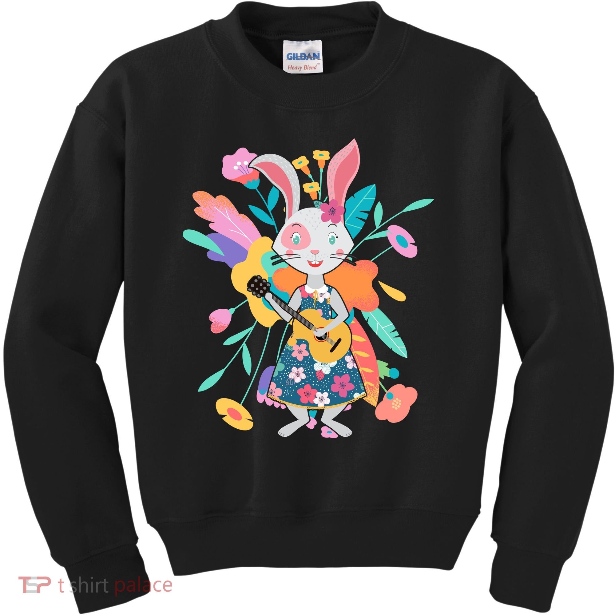 Cute Springtime Guitar Playing Bunny Rabbit Kids Sweatshirt