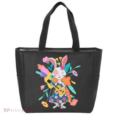 Cute Springtime Guitar Playing Bunny Rabbit Tote Bag