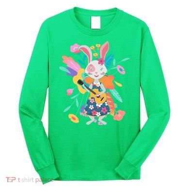 Cute Springtime Guitar Playing Bunny Rabbit Long Sleeve Shirt