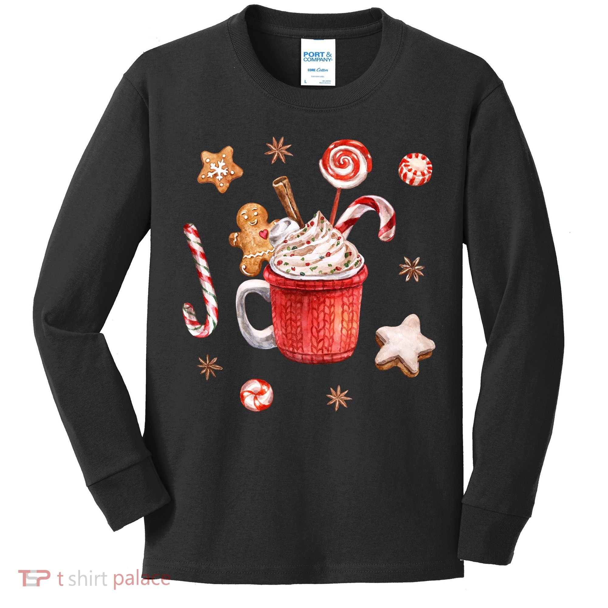 Christmas Season Gingerbread Hot Coco Kids Long Sleeve Shirt