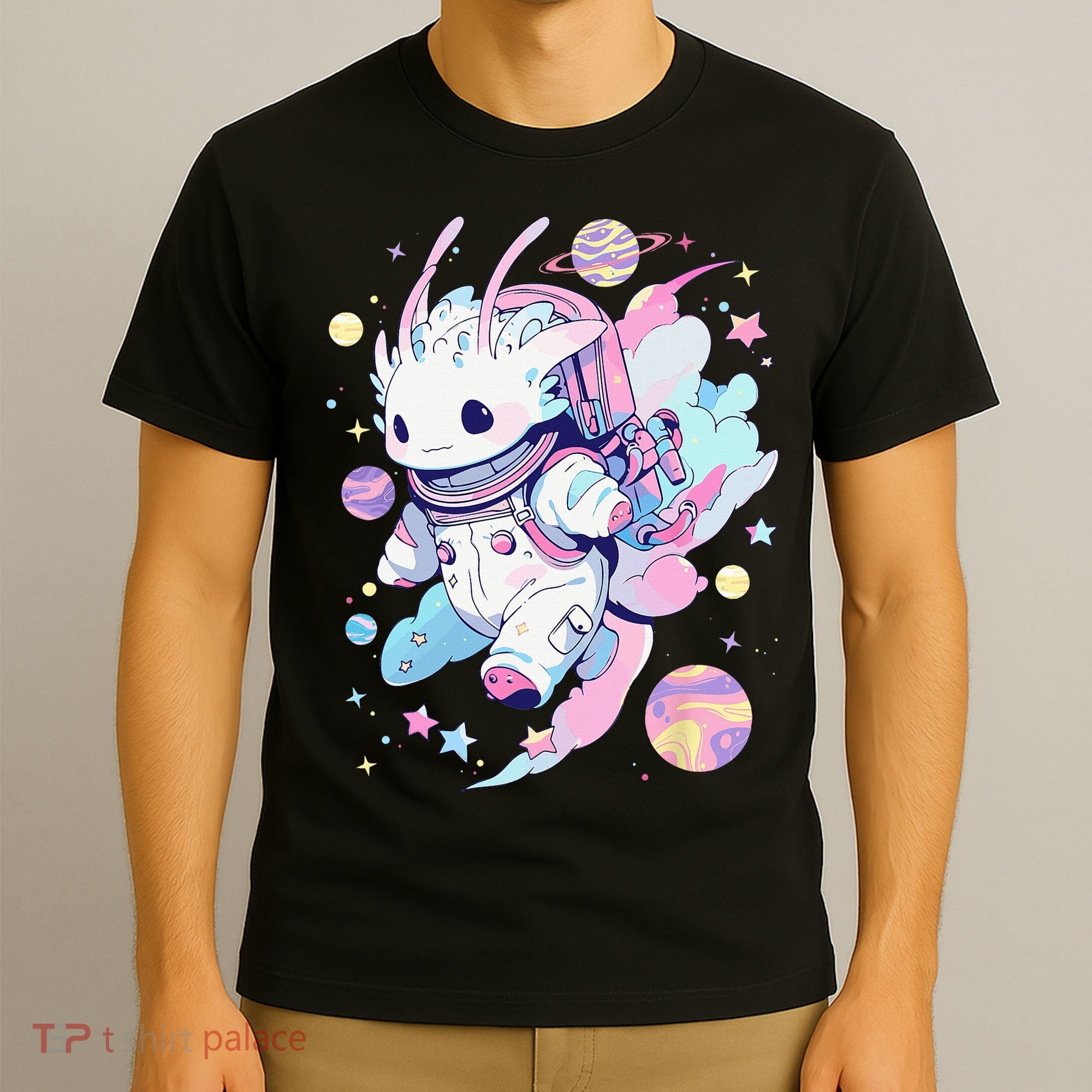 Cute Space Galaxy Axolotl Pastel Goth Aesthetic Nu Goth T-Shirt