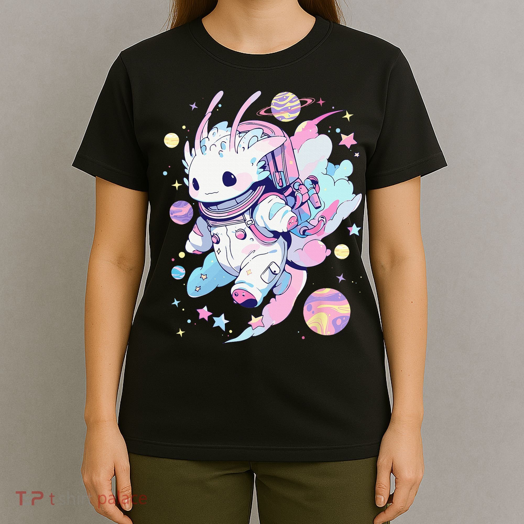 Cute Space Galaxy Axolotl Pastel Goth Aesthetic Nu Goth T-Shirt