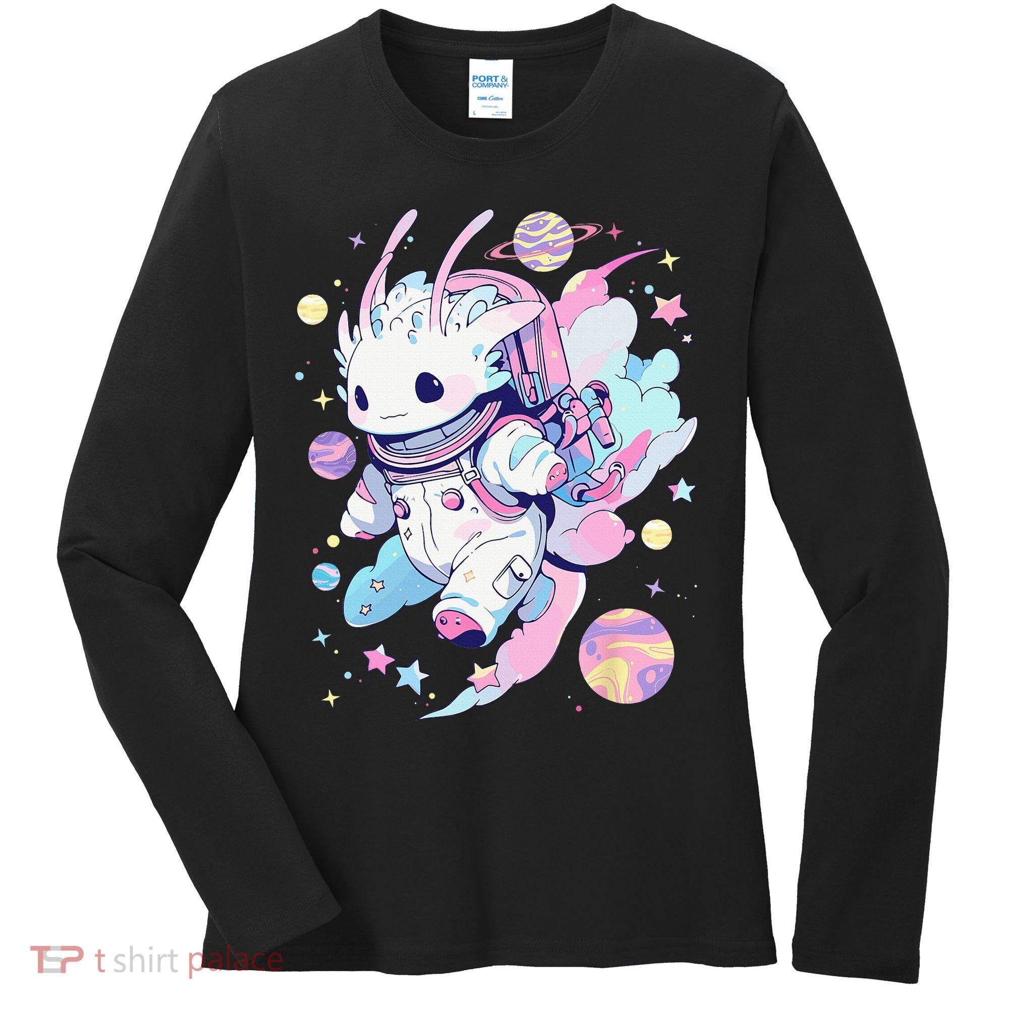 Cute Space Galaxy Axolotl Pastel Goth Aesthetic Nu Goth Women's Long Sleeve Shirt