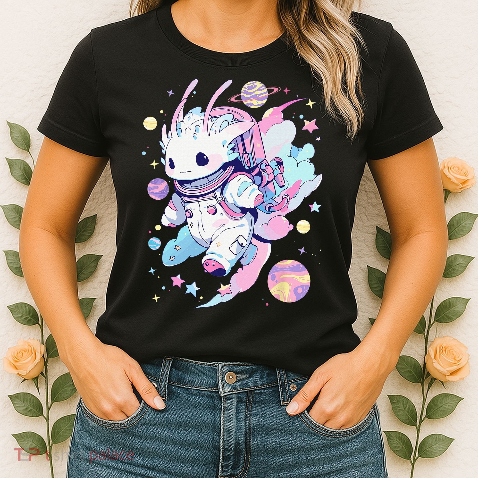 Cute Space Galaxy Axolotl Pastel Goth Aesthetic Nu Goth Women's T-Shirt