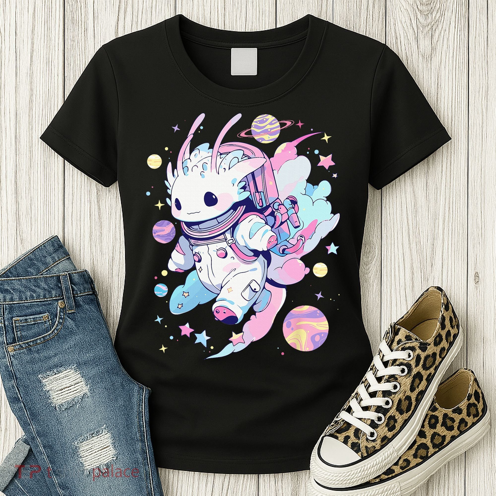 Cute Space Galaxy Axolotl Pastel Goth Aesthetic Nu Goth Women's T-Shirt