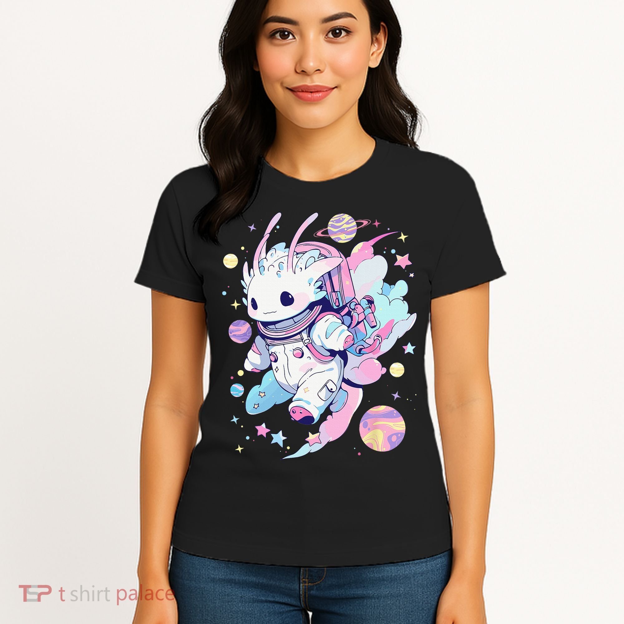 Cute Space Galaxy Axolotl Pastel Goth Aesthetic Nu Goth Women's T-Shirt
