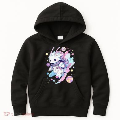 Cute Space Galaxy Axolotl Pastel Goth Aesthetic Nu Goth Kids Hoodie