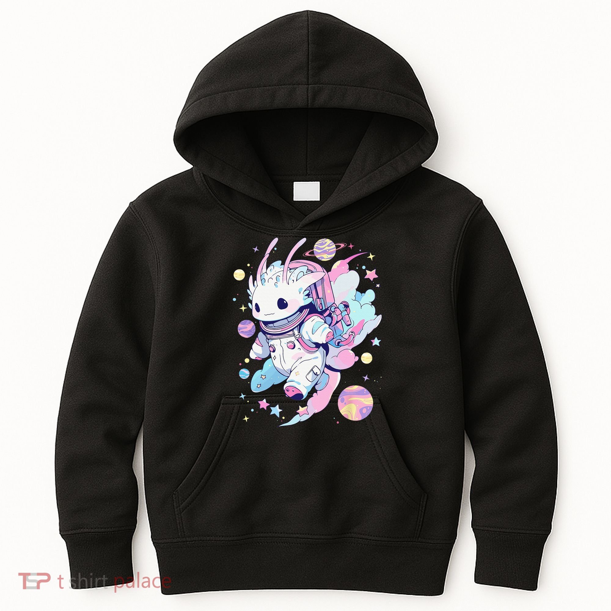 Cute Space Galaxy Axolotl Pastel Goth Aesthetic Nu Goth Kids Hoodie