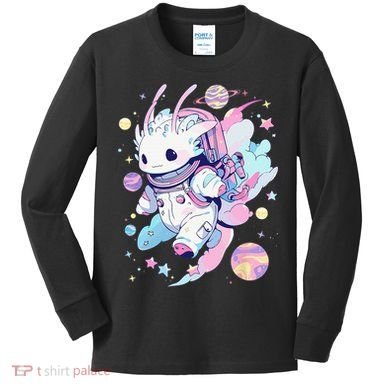 Cute Space Galaxy Axolotl Pastel Goth Aesthetic Nu Goth Kids Long Sleeve Shirt