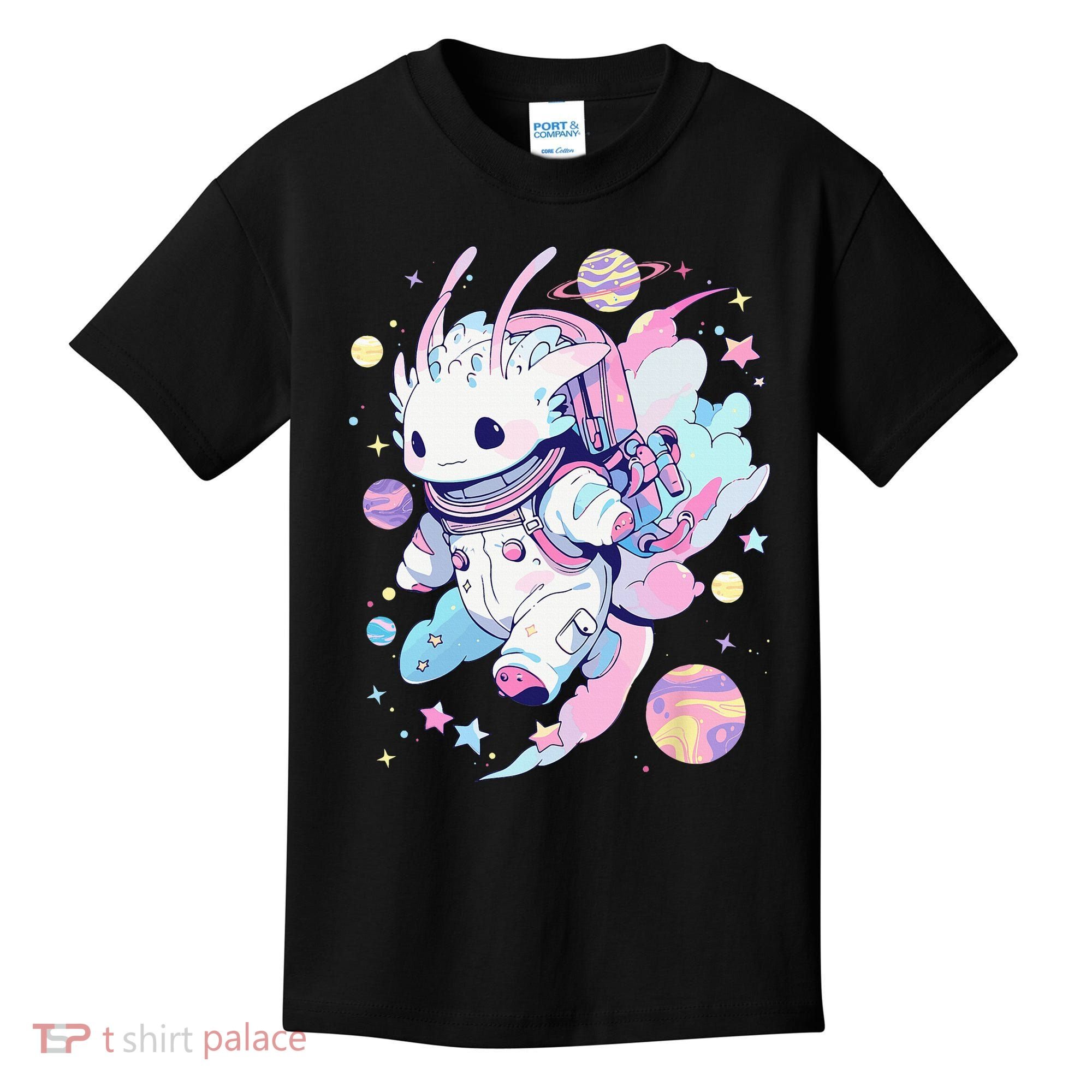 Cute Space Galaxy Axolotl Pastel Goth Aesthetic Nu Goth Kids T-Shirt