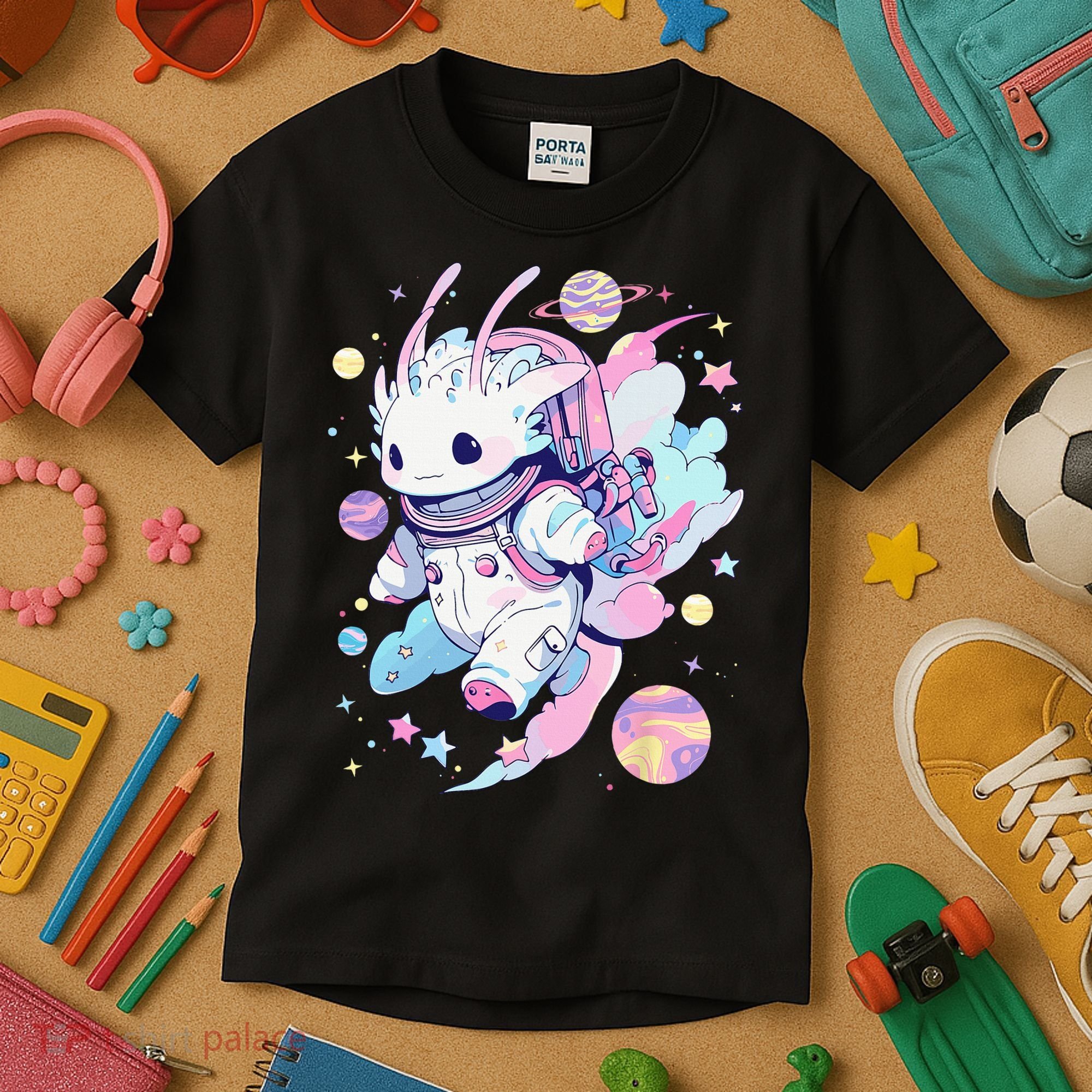 Cute Space Galaxy Axolotl Pastel Goth Aesthetic Nu Goth Kids T-Shirt