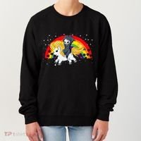 Cute Scary Ghost Face Skull Reaper On Golden Unicorn Rainbow Women's Sweatshirt thumb 0