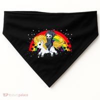 Cute Scary Ghost Face Skull Reaper On Golden Unicorn Rainbow USA-Made Doggie Bandana thumb 0