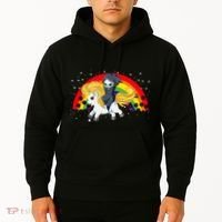 Cute Scary Ghost Face Skull Reaper On Golden Unicorn Rainbow Hoodie thumb 2