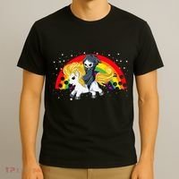 Cute Scary Ghost Face Skull Reaper On Golden Unicorn Rainbow T-Shirt thumb 3