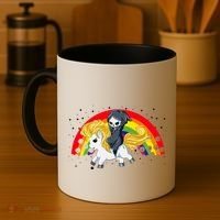 Cute Scary Ghost Face Skull Reaper On Golden Unicorn Rainbow Coffee Mug thumb 4