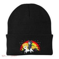 Cute Scary Ghost Face Skull Reaper On Golden Unicorn Rainbow Beanie thumb 0