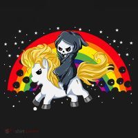 Cute Scary Ghost Face Skull Reaper On Golden Unicorn Rainbow Coaster thumb 2