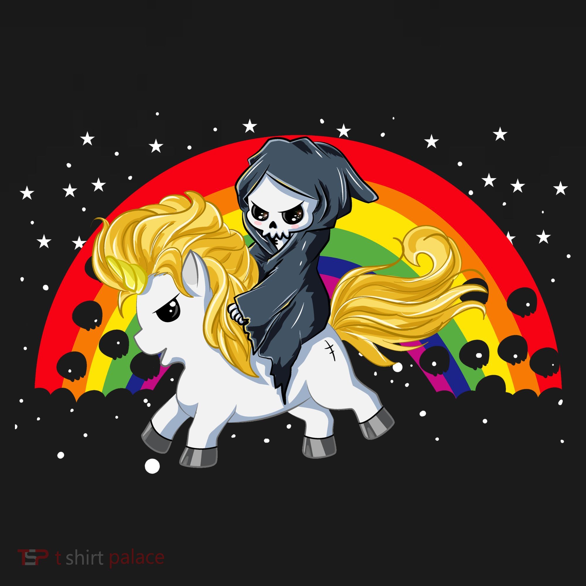 Cute Scary Ghost Face Skull Reaper On Golden Unicorn Rainbow Women's Hoodie