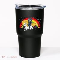 Cute Scary Ghost Face Skull Reaper On Golden Unicorn Rainbow Tumbler thumb 0