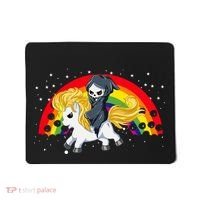 Cute Scary Ghost Face Skull Reaper On Golden Unicorn Rainbow Mousepad thumb 0