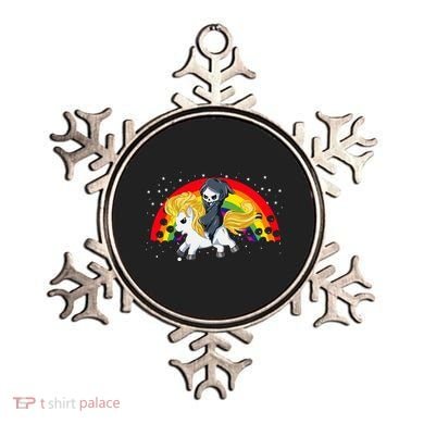 Cute Scary Ghost Face Skull Reaper On Golden Unicorn Rainbow Ornament