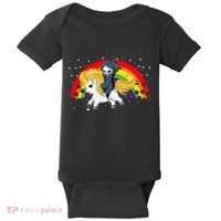 Cute Scary Ghost Face Skull Reaper On Golden Unicorn Rainbow Baby Bodysuit thumb 0