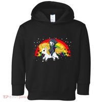 Cute Scary Ghost Face Skull Reaper On Golden Unicorn Rainbow Toddler Hoodie thumb 0