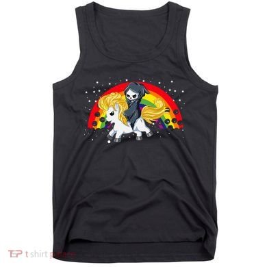 Cute Scary Ghost Face Skull Reaper On Golden Unicorn Rainbow Tank Top